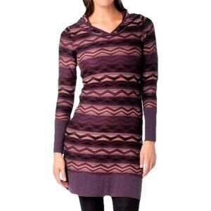 Prana Meryl Chevron Sweater Dress Hooded Maroon Women’s Medium Stretch